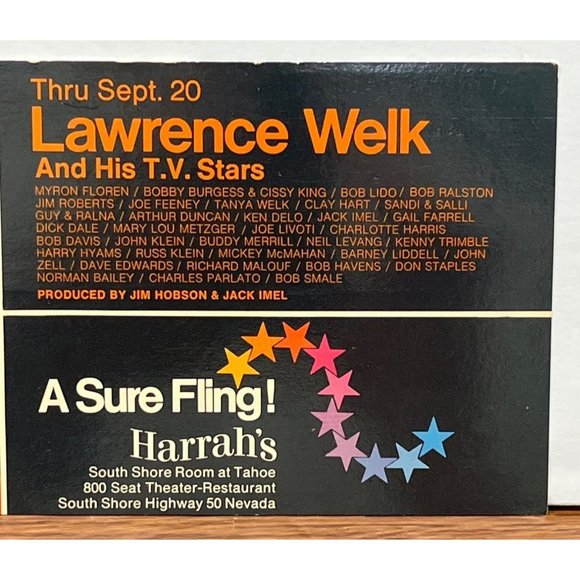 1972 Lawrence Welk and His TV Stars at Harrahs Lake Tahoe Casino Hotel Postcard - Picture 3 of 4